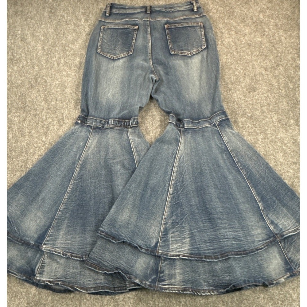 Love Highlight P230 Jeans Womens L Extreme Bell Bottom Tiered Flare Y2K Festival - Picture 5 of 12